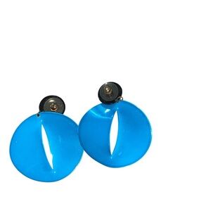 vintage 80s vibrant Blue Circular Earrings